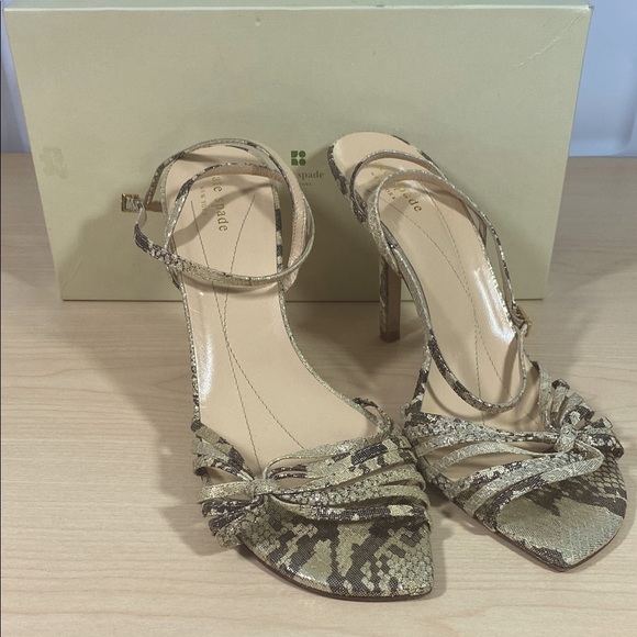 Y2K Kate Spade Italia Beige Gold Sparkly Strappy Dress Sandal Size 10 - Picture 1 of 10